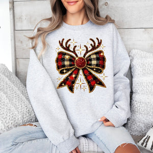 Sequin Reindeer Bow Crewneck