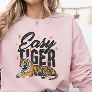 Easy Tiger Sweatshirt, Womenswear Soft Printed Crewneck, Trendy Cozy Oversized Top