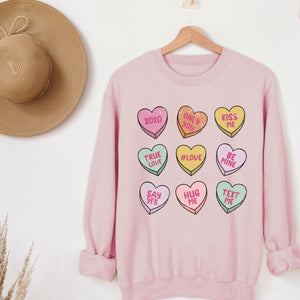 Conversation Heart Crewneck Sweatshirt, Womenswear Valentine's Day Soft Printed Sweatshirt, Cozy Love Day Oversized Top