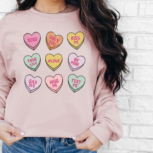 Conversation Heart Crewneck Sweatshirt, Womenswear Valentine's Day Soft Printed Sweatshirt, Cozy Love Day Oversized Top