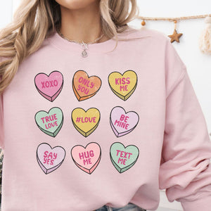 Conversation Heart Crewneck Sweatshirt, Womenswear Valentine's Day Soft Printed Sweatshirt, Cozy Love Day Oversized Top