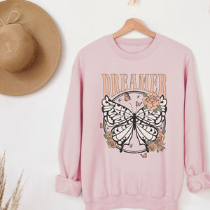 Butterfly Dreamer Sweatshirt, Womenswear Soft Printed Crewneck, Booklover Trendy Cozy Oversized Top