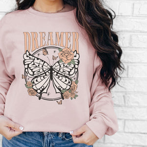 Butterfly Dreamer Sweatshirt, Womenswear Soft Printed Crewneck, Booklover Trendy Cozy Oversized Top