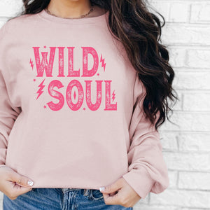 Wild Soul Sweatshirt, Womenswear Soft Printed Crewneck, Trendy Cozy Oversized Top