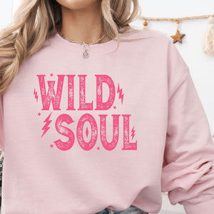 Wild Soul Sweatshirt, Womenswear Soft Printed Crewneck, Trendy Cozy Oversized Top