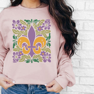 Mardi Gras Floral Crewneck Sweatshirt