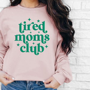 Tired Moms Club Sweatshirt, Womenswear Soft Printed Crewneck, Booklover Trendy Cozy Oversized Top