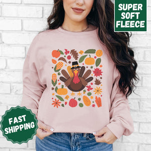 Turkey Floral Crewneck Sweatshirt, Womenswear Thanksgiving Soft Printed Sweatshirt, Cozy Holiday Oversized Top