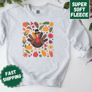 Turkey Floral Crewneck Sweatshirt, Womenswear Thanksgiving Soft Printed Sweatshirt, Cozy Holiday Oversized Top