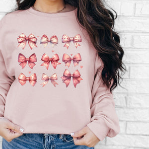 Valentine Bows Crewneck Sweatshirt, Womenswear Valentine's Day Soft Printed Sweatshirt, Cozy Love Day Oversized Top