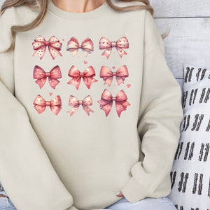 Valentine Bows Crewneck Sweatshirt, Womenswear Valentine's Day Soft Printed Sweatshirt, Cozy Love Day Oversized Top