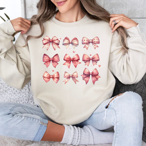 Valentine Bows Crewneck Sweatshirt, Womenswear Valentine's Day Soft Printed Sweatshirt, Cozy Love Day Oversized Top