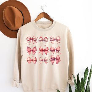 Valentine Bows Crewneck Sweatshirt, Womenswear Valentine's Day Soft Printed Sweatshirt, Cozy Love Day Oversized Top