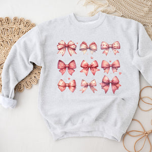 Valentine Bows Crewneck Sweatshirt, Womenswear Valentine's Day Soft Printed Sweatshirt, Cozy Love Day Oversized Top