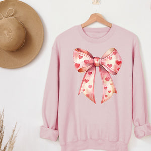 Valentine's Heart Bow Crewneck Sweatshirt, Womenswear Valentine's Day Soft Printed Sweatshirt, Cozy Love Day Oversized Top