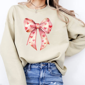 Valentine's Heart Bow Crewneck Sweatshirt, Womenswear Valentine's Day Soft Printed Sweatshirt, Cozy Love Day Oversized Top