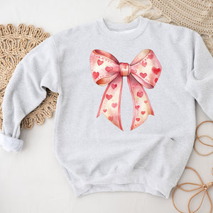 Valentine's Heart Bow Crewneck Sweatshirt, Womenswear Valentine's Day Soft Printed Sweatshirt, Cozy Love Day Oversized Top