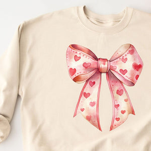 Valentine's Heart Bow Crewneck Sweatshirt, Womenswear Valentine's Day Soft Printed Sweatshirt, Cozy Love Day Oversized Top