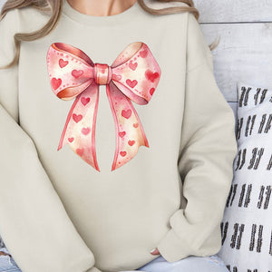 Valentine's Heart Bow Crewneck Sweatshirt, Womenswear Valentine's Day Soft Printed Sweatshirt, Cozy Love Day Oversized Top