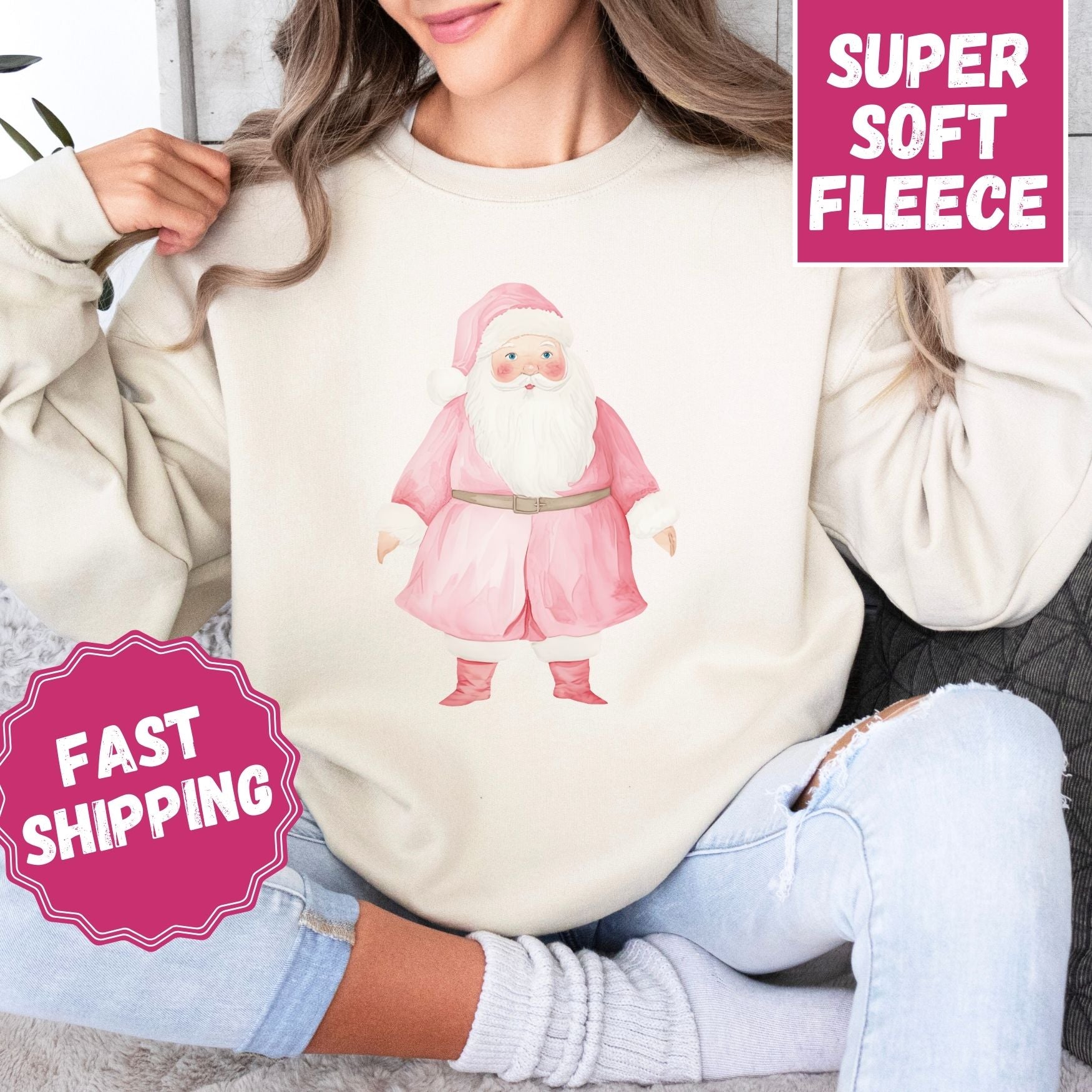 Vintage Santa Crewneck Sweatshirt, Womenswear Christmas Soft Printed Sweatshirt, Cozy Holiday Oversized Top