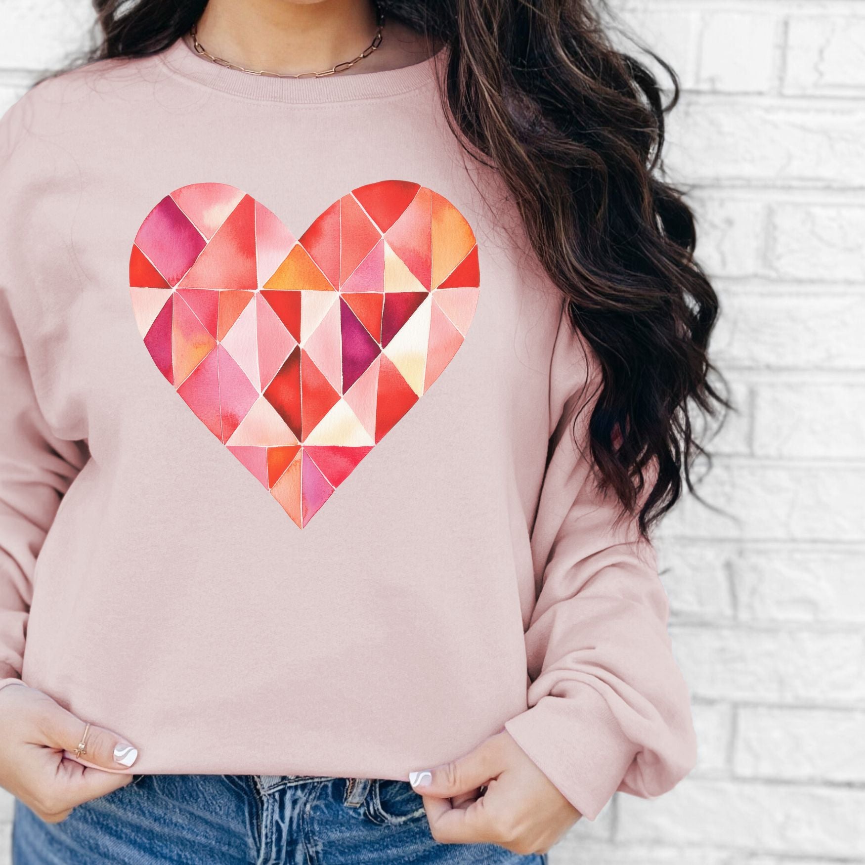 Watercolor Heart Crewneck Sweatshirt, Womenswear Valentine's Day Soft Printed Sweatshirt, Cozy Love Day Oversized Top