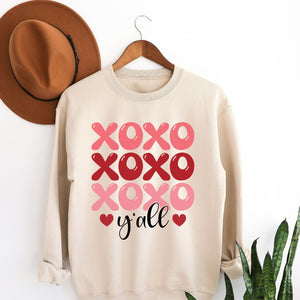 XO y'all Crewneck Sweatshirt, Womenswear Valentine's Day Soft Printed Sweatshirt, Cozy Love Day Oversized Top