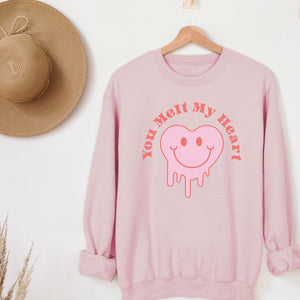 You Melt My Heart Crewneck Sweatshirt, Womenswear Valentine's Day Soft Printed Sweatshirt, Cozy Love Day Oversized Top