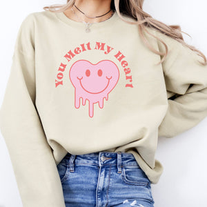 You Melt My Heart Crewneck Sweatshirt, Womenswear Valentine's Day Soft Printed Sweatshirt, Cozy Love Day Oversized Top