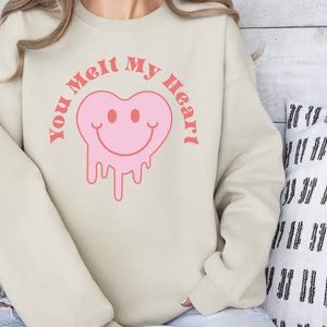 You Melt My Heart Crewneck Sweatshirt, Womenswear Valentine's Day Soft Printed Sweatshirt, Cozy Love Day Oversized Top