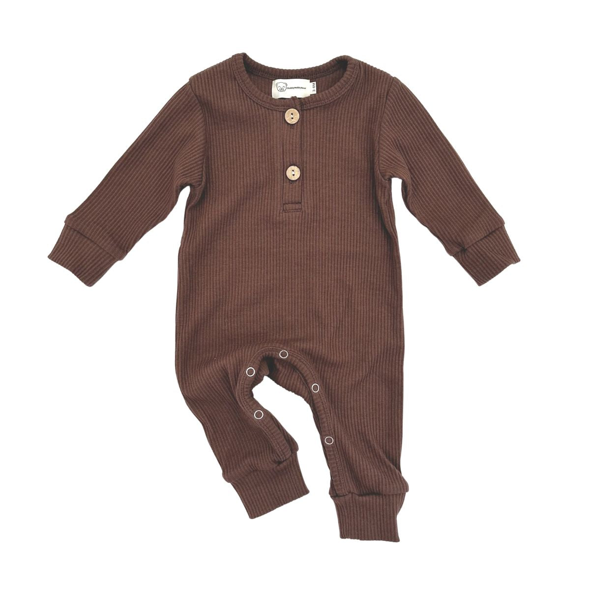 Ribbed thermal romper in coffee