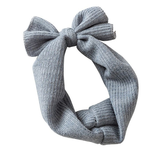 Ribbed bow headband- cloudy blue